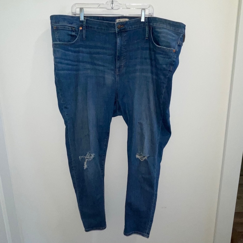 Madewell 9" Mid-Rise Skinny Jeans Blue Distressed Knee Denim Women Size‎ 37